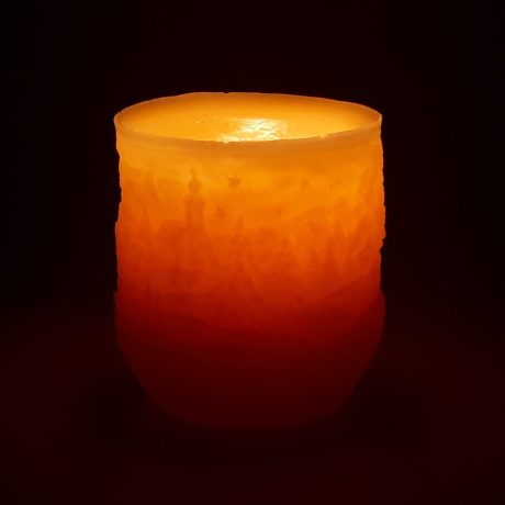 Beeswax Winter Scene Candle Burning 2